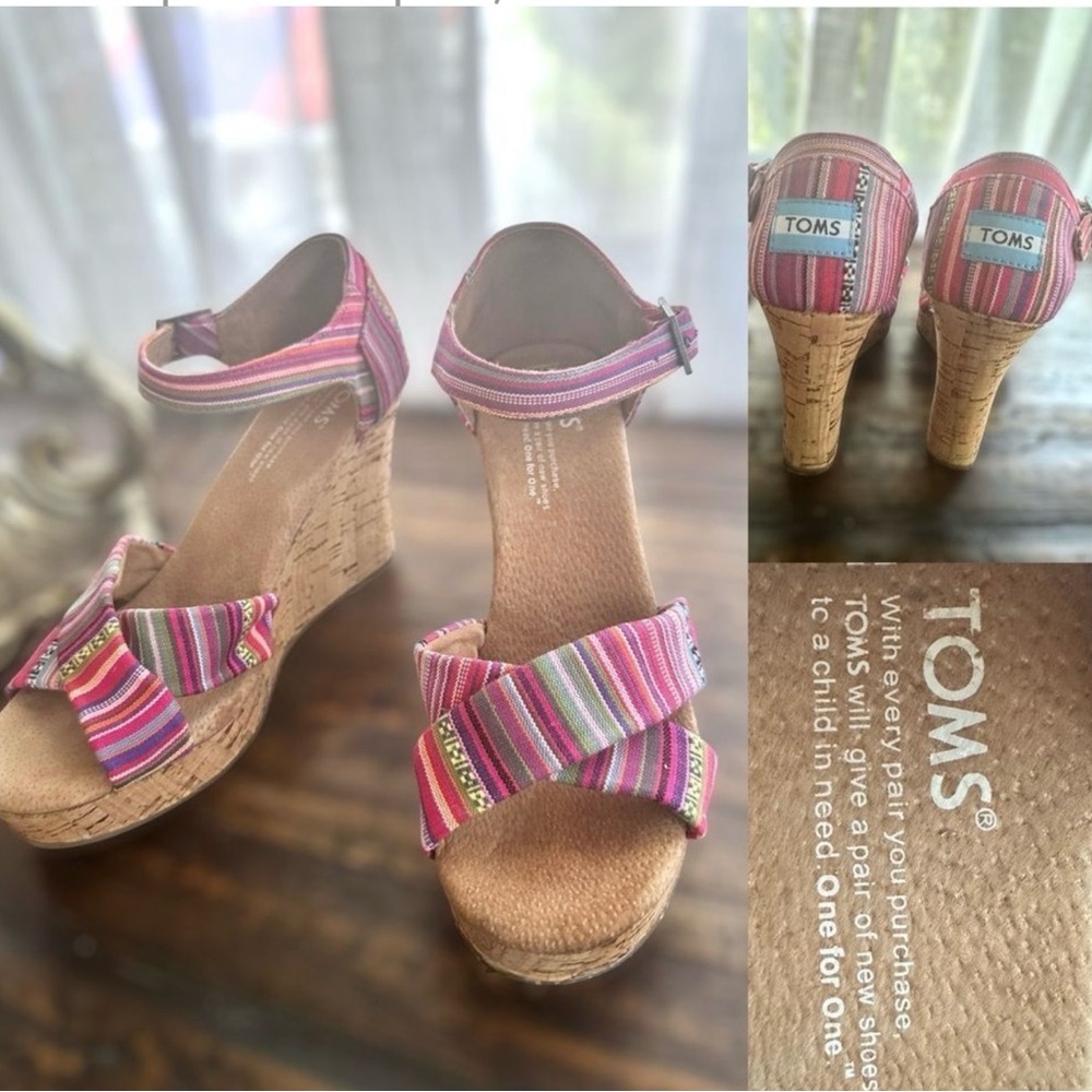 NWOT - super cute multi colored wedge sandal by TOMS!